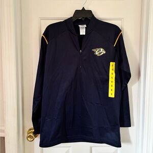 NWT Mens NHL Navy Blue Nashville Predators Preds Long Sleeve Half Zip Sz Small